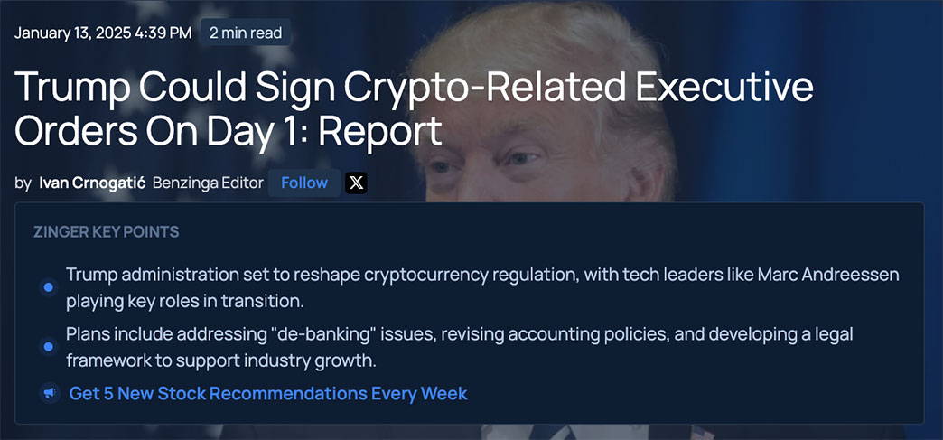 Trump could sign Crypto-Related executive orders on day 1